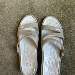 Women's Crocs Beige White Two-Strap Sandals Size 11
